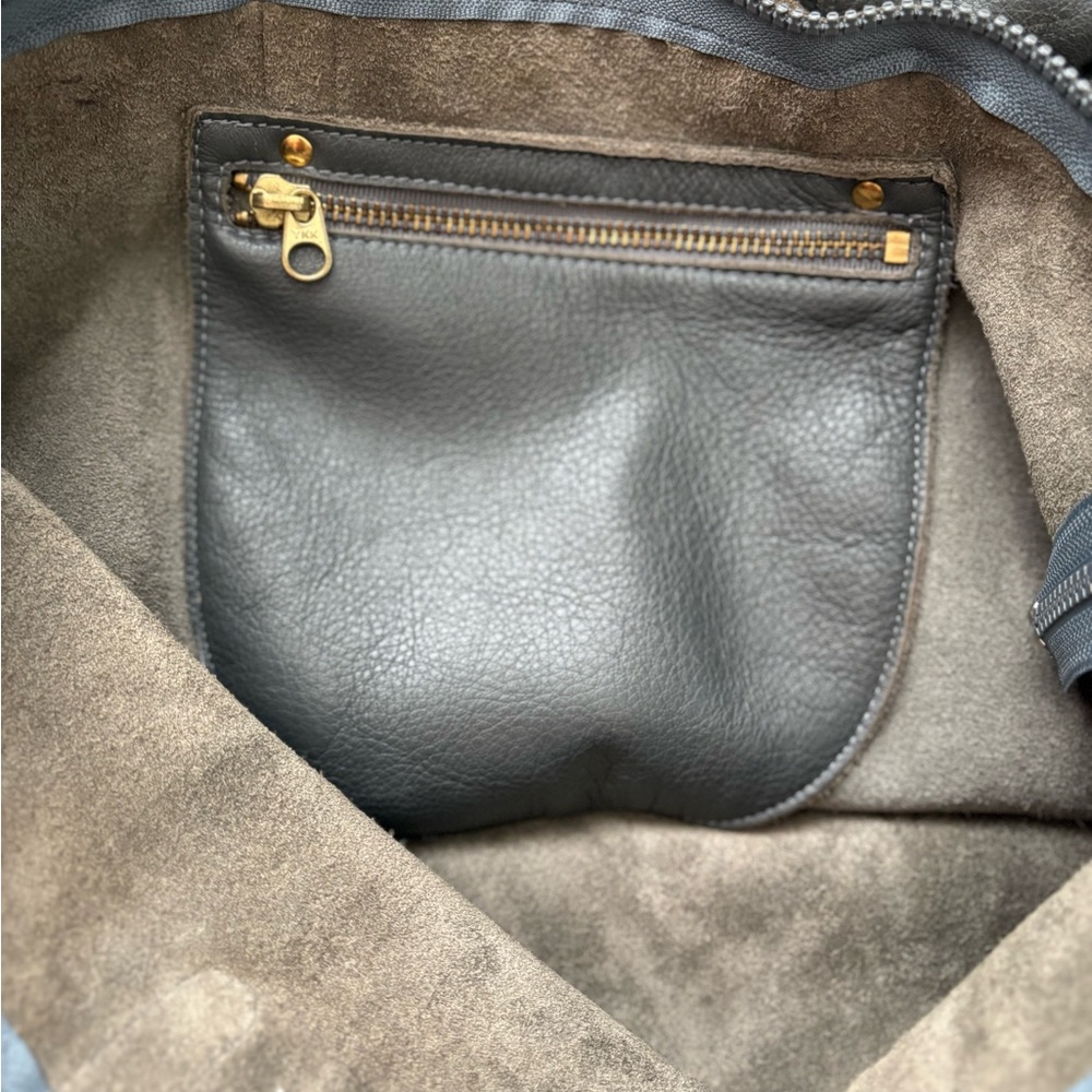 Rare Baggu Distressed Raw Milled Leather Tote, Slate Grey - Picture 11 of 13